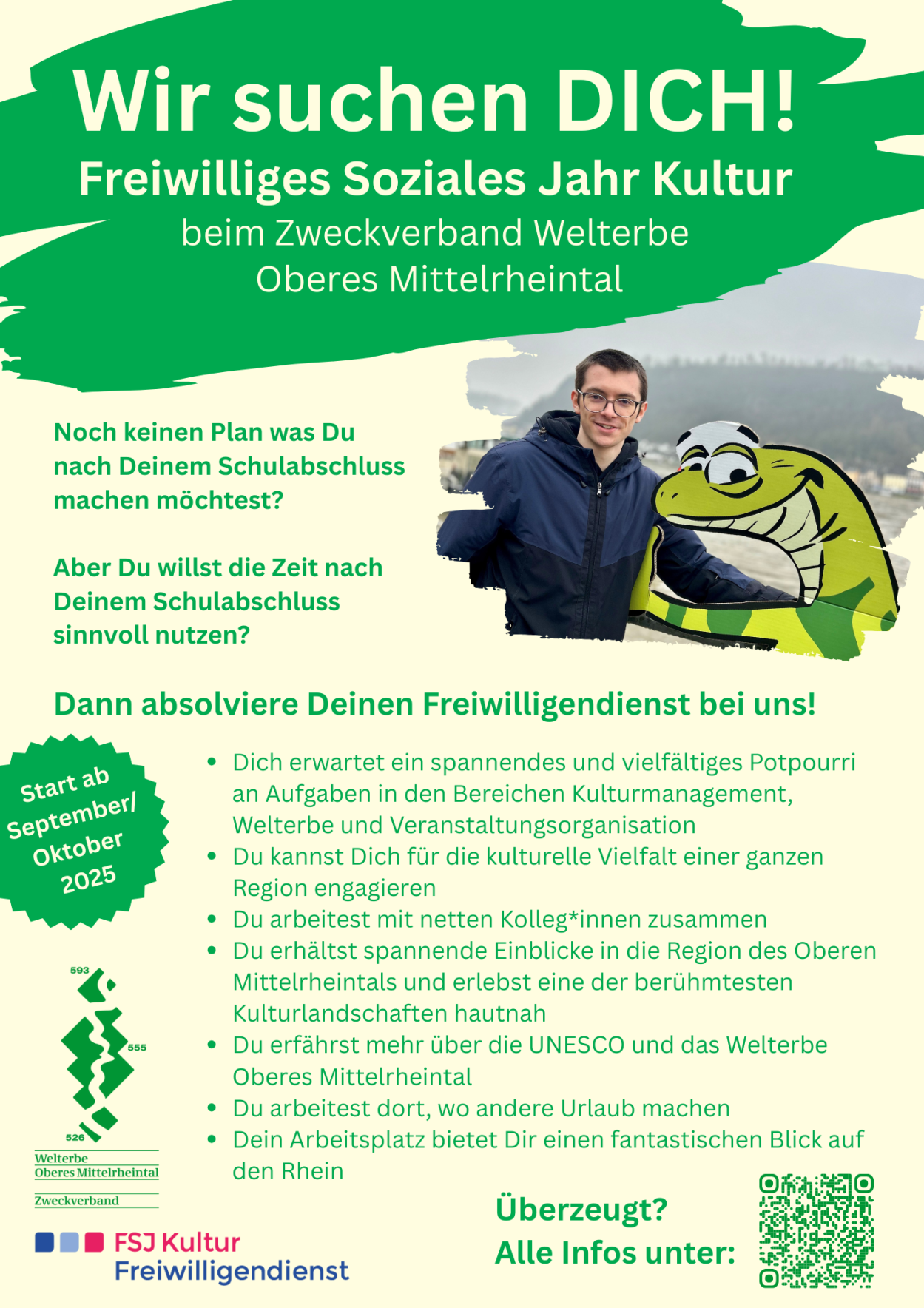 Wir suchen DICH!
Freiwilliges Soziales Jahr Kultur beim Zweckverband Welterbe Oberes Mittelrheintal