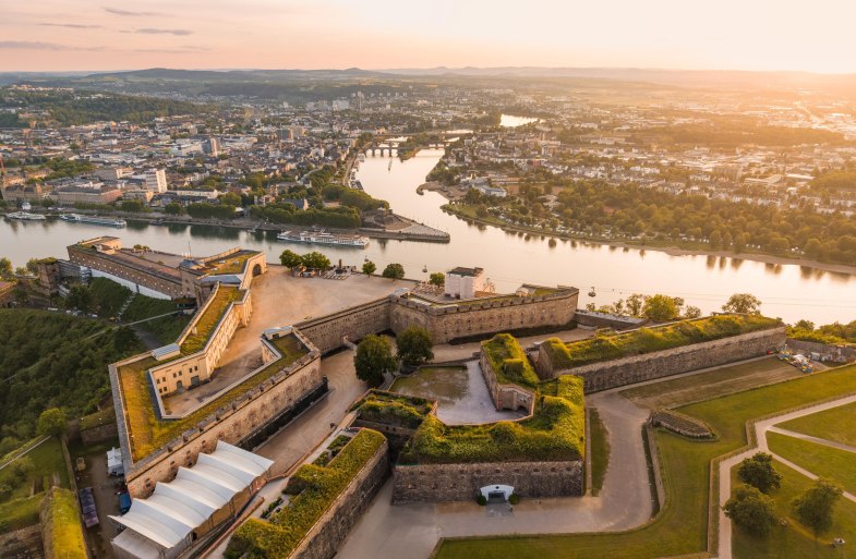Festung Ehrenbreitstein. Luftaufnahme | © GDKE, Johannes Bruchhof Festung Ehrenbreitstein. Luftaufnahme | © GDKE, Johannes Bruchhof